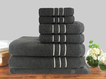 7pc classic dobby stripe cotton towel set 650gsm charcoal - Bath Towel - Zanlana Design and Home Decor