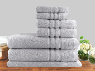 7pc classic dobby stripe cotton towel set 650gsm silver - Bath Towel - Zanlana Design and Home Decor