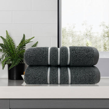 amor classic dobby stripe super soft premium cotton bath towel 2 pcs charcoal - Bath Towel - Zanlana Design and Home Decor