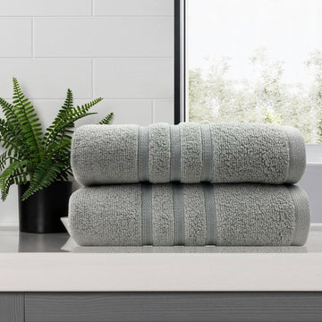amor classic dobby stripe super soft premium cotton bath towel 2 pcs silver - Bath Towel - Zanlana Design and Home Decor