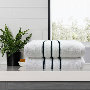amor classic dobby stripe super soft premium cotton bath towel 2 pcs white - Bath Towel - Zanlana Design and Home Decor