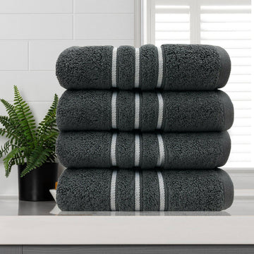 amor classic dobby stripe super soft premium cotton hand towel 4 pcs charcoal - Bath Towel - Zanlana Design and Home Decor