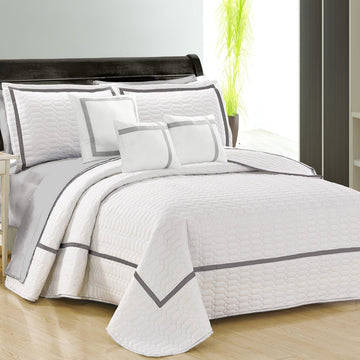 6 piece two tone embossed comforter set queen white - Home & Garden > Bedding - Zanlana Design and Home Decor