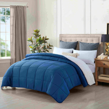 king size reversible plush soft sherpa comforter quilt navy blue - Home & Garden > Bedding - Zanlana Design and Home Decor