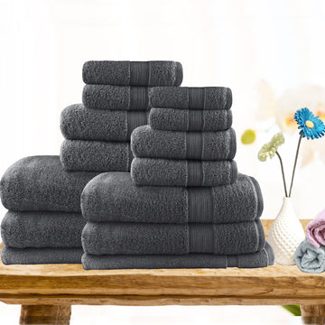 14pc light weight soft cotton bath towel set charcoal - Bath Towel - Zanlana Design and Home Decor