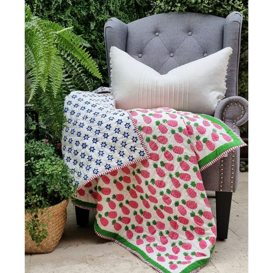GOTS Certified Organic Cotton Reversible Baby Quilt (100x120cm) - Pink Pineapple - Baby & Kids > Baby & Kids Others - Zanlana Design and Home Decor