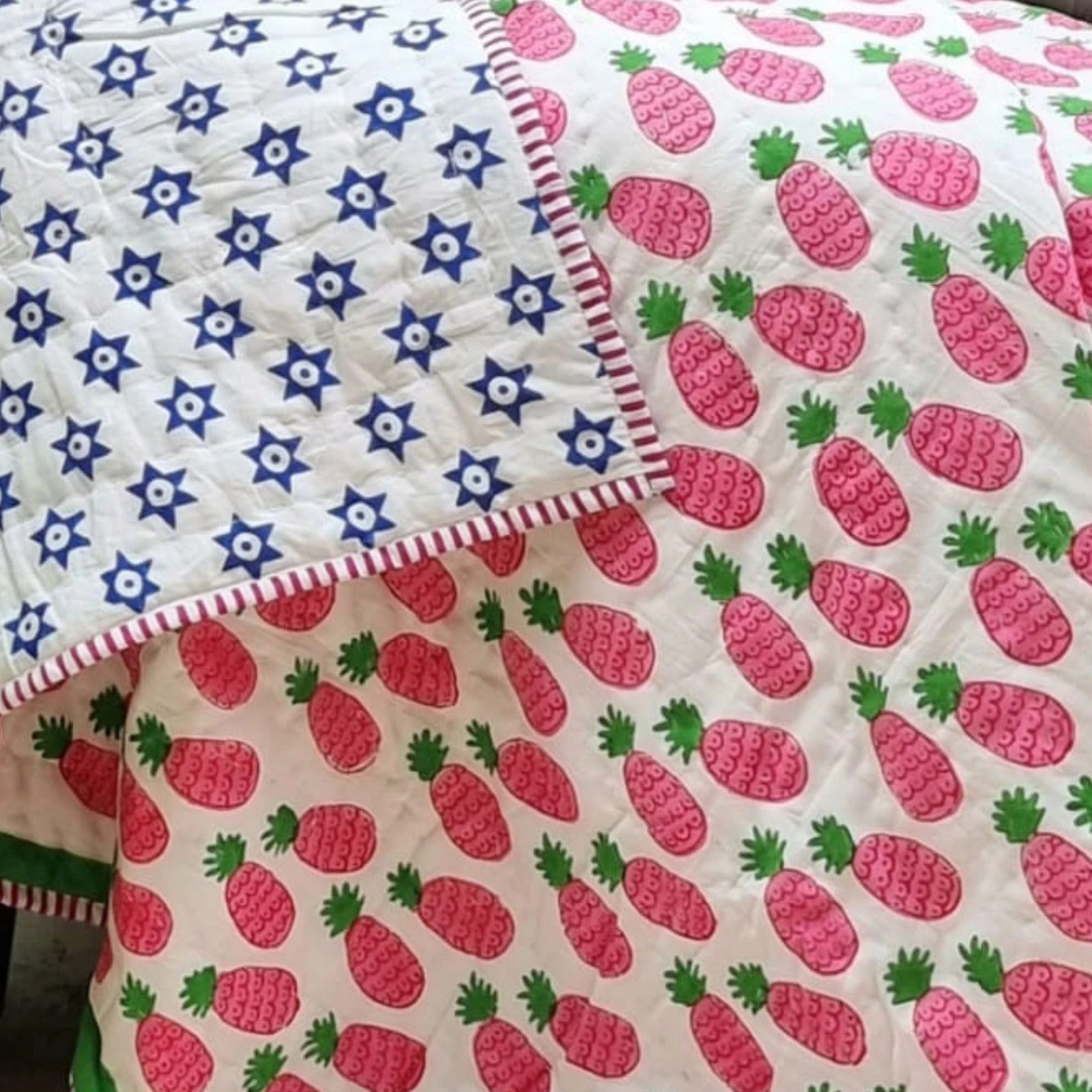 GOTS Certified Organic Cotton Reversible Baby Quilt (100x120cm) - Pink Pineapple - Baby & Kids > Baby & Kids Others - Zanlana Design and Home Decor