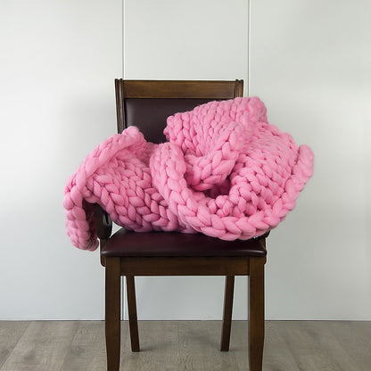 Hand Knitted Chunky Blanket Thick Acrylic Yarn Blanket Home Decor Throw Rug - Pink - Blankets - Zanlana Design and Home Decor