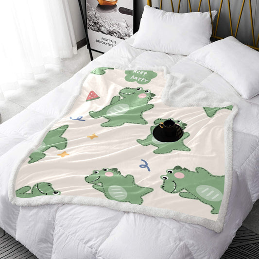 Cute Dinosaurs Double Layer Short Plush Blanket 50"X60" - Double Layer Short Plush Blanket 50"x60" - Zanlana Design and Home Decor