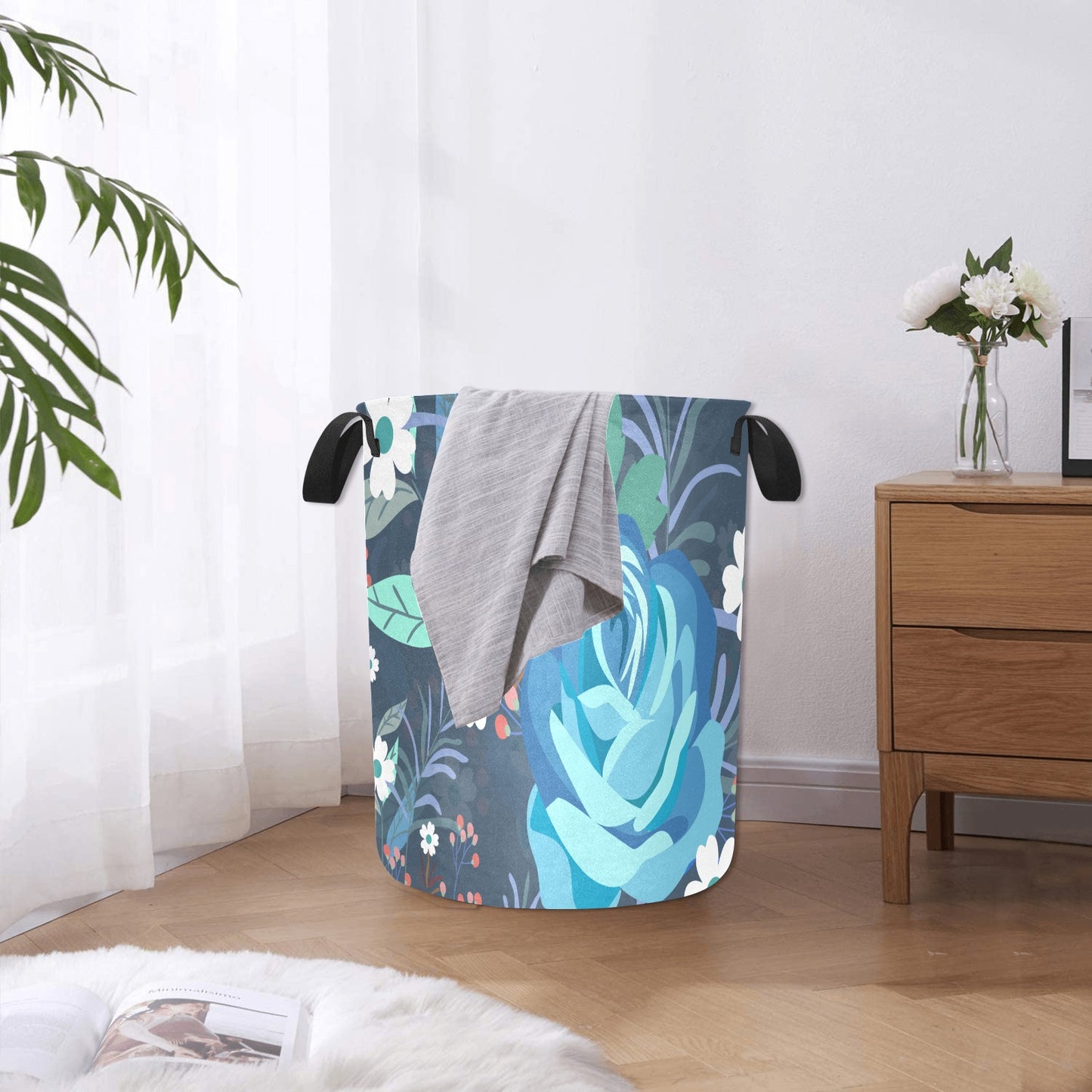 Blue Floral Laundry Bag - Laundry Bag (Large) - Zanlana Design and Home Decor