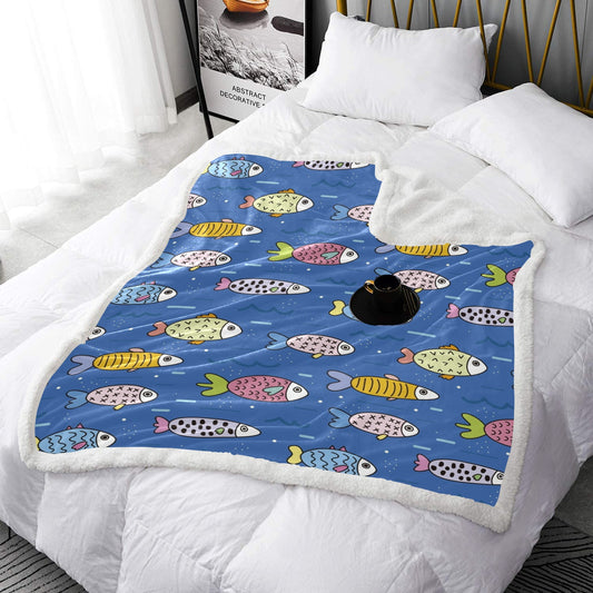 A Little Fishy Double Layer Short Plush Blanket 50"X60" - Double Layer Short Plush Blanket 50"x60" - Zanlana Design and Home Decor